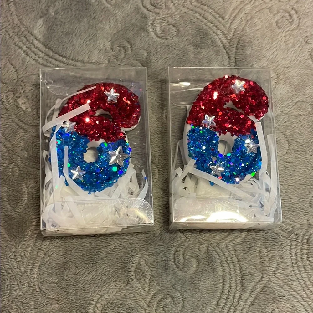 Glittery Red and Blue Number 6 Cake Toppers
